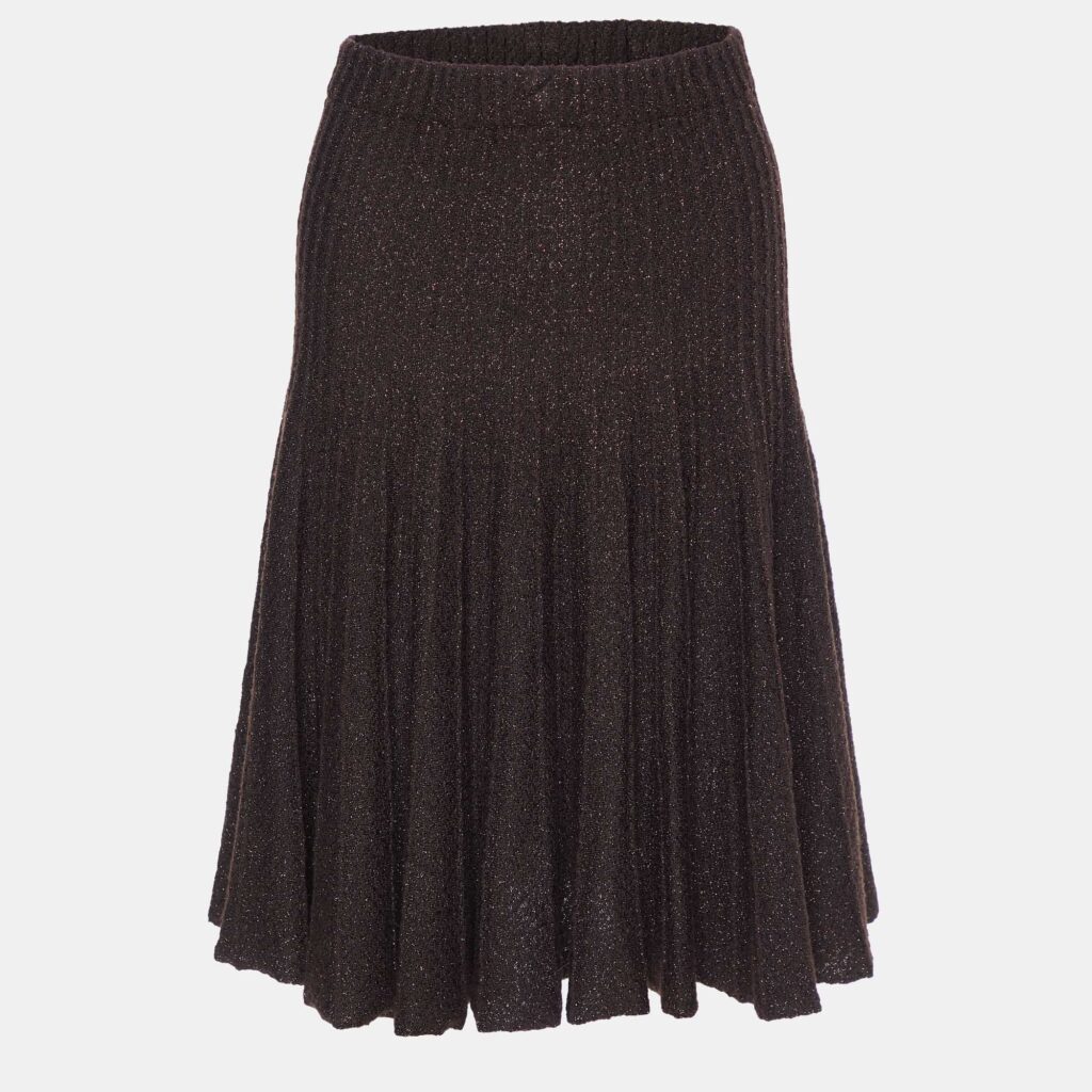 luxury-women-etro-used-clothes-p862633-003 Etro Brown Wool Lurex Knit Midi Skirt S