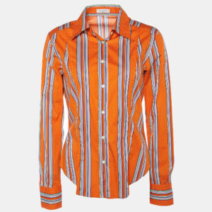 Etro Orange Printed Cotton Button Front Shirt L