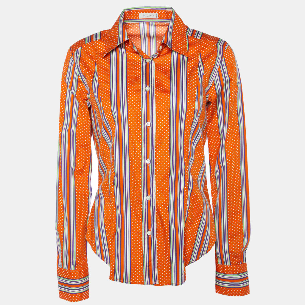 luxury-women-etro-used-clothes-p870110-005 Etro Orange Printed Cotton Button Front Shirt L