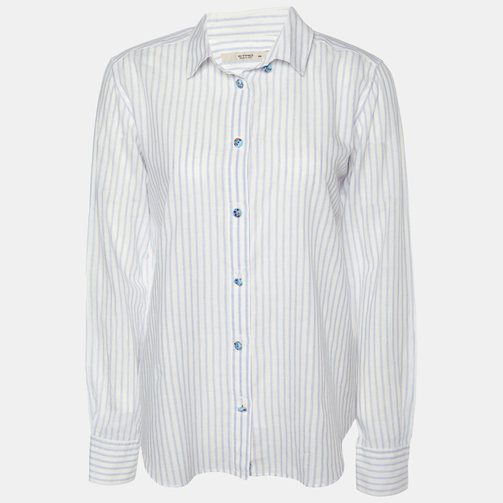 luxury-women-etro-used-clothes-p872422-005 Etro White Striped Button Front Shirt M