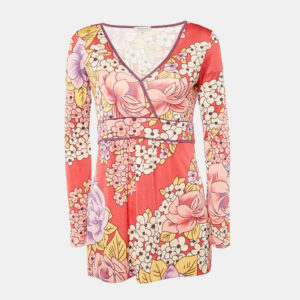 Etro Pink Floral Print Knit Long Sleeve Tunic Top M
