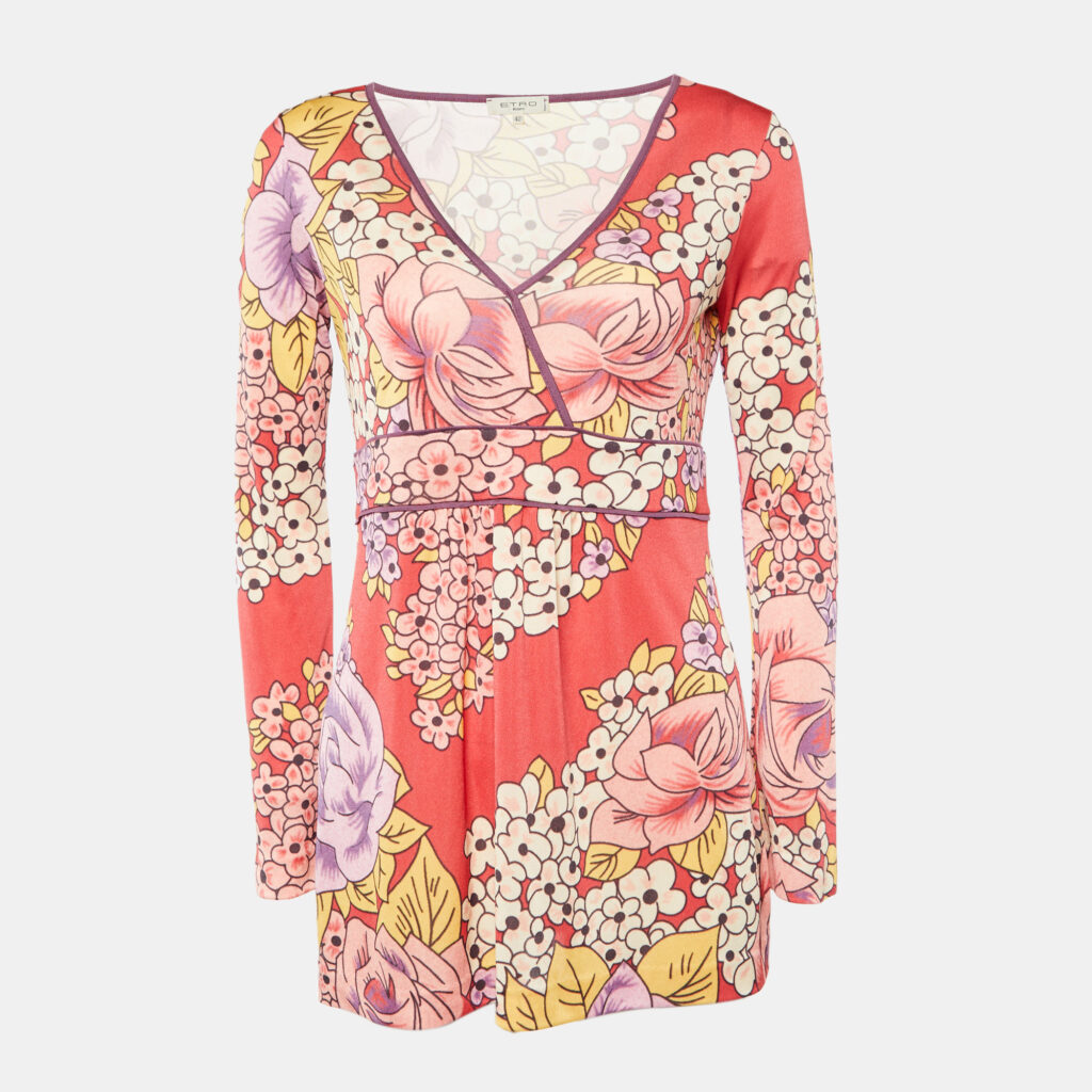 luxury-women-etro-used-clothes-p894342-002 Etro Pink Floral Print Knit Long Sleeve Tunic Top M
