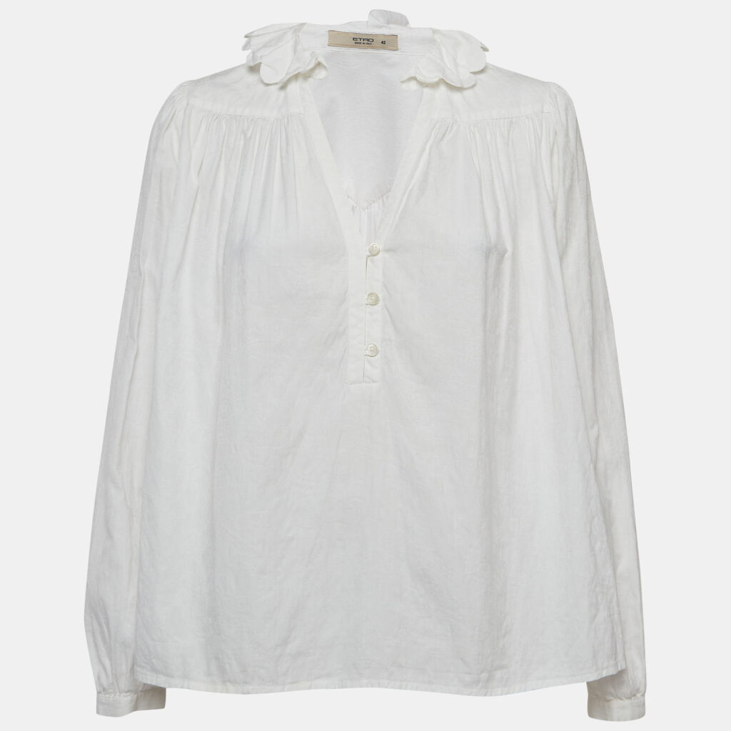 luxury-women-etro-used-clothes-p941468-001 Etro White Paisley Patterned Cotton Shirt Blouse M