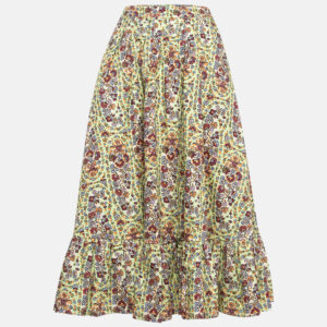 Etro Multicolor Floral Printed Cotton Flounce Midi Skirt S