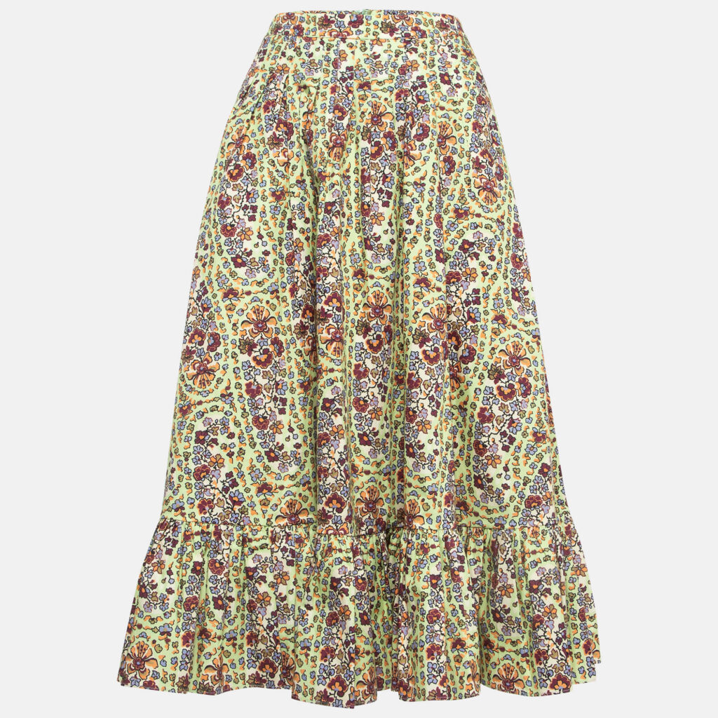 luxury-women-etro-used-clothes-p995751-001 Etro Multicolor Floral Printed Cotton Flounce Midi Skirt S