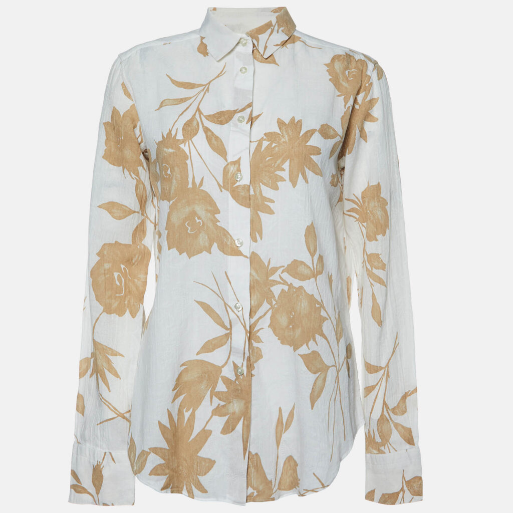 luxury-women-etro-used-clothes-p996004-001 Etro White Floral Print Cotton Long Sleeve Shirt M