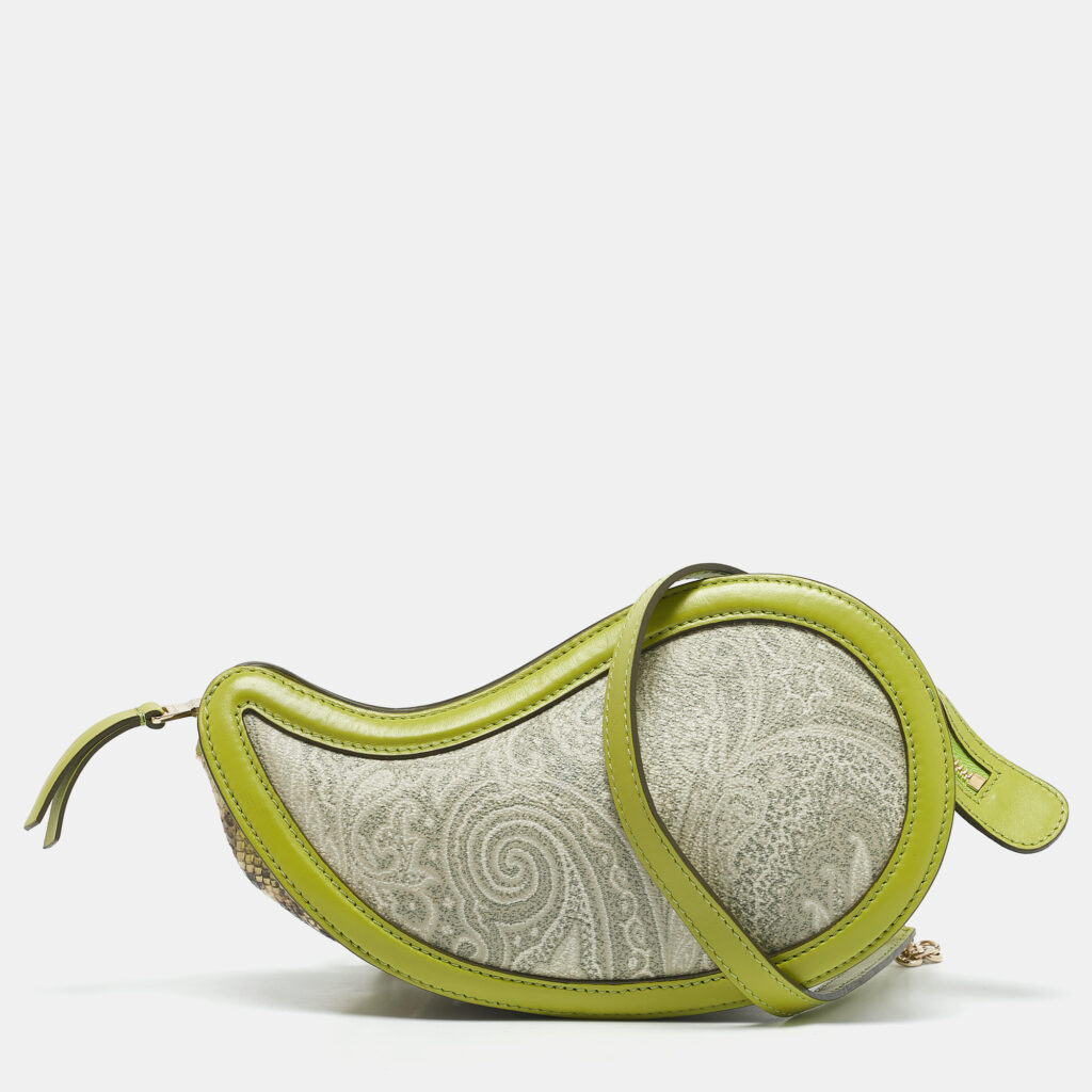 luxury-women-etro-used-handbags-p1130044-010 Etro Green/Grey Paisley Coated Canvas and Python Embossed Crossbody Bag