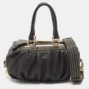 Etro Black Leather Pleated Shoulder Bag