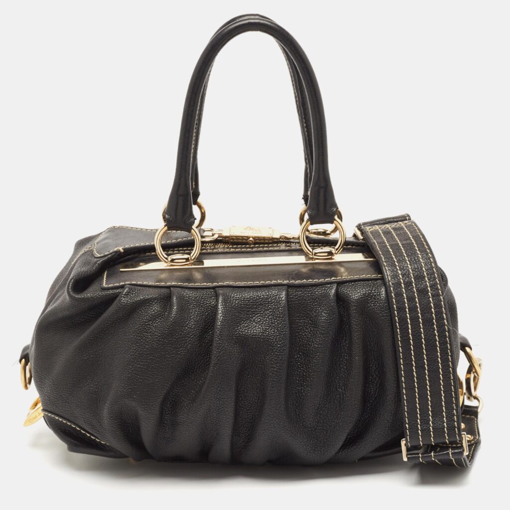 luxury-women-etro-used-handbags-p1138963-014 Etro Black Leather Pleated Shoulder Bag