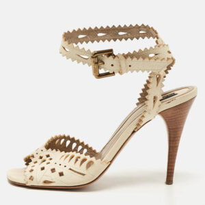 Etro  Cream Leather Cutout Ankle Strap Sandals Size 38