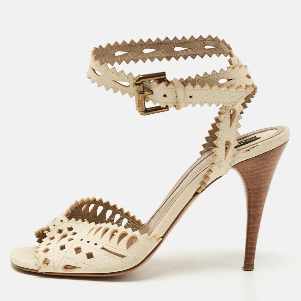 luxury-women-etro-used-shoes-p1093891-010 Etro Cream Leather Cutout Ankle Strap Sandals Size 38