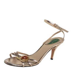Etro Gold Leather Ankle Strap Sandals Size 41