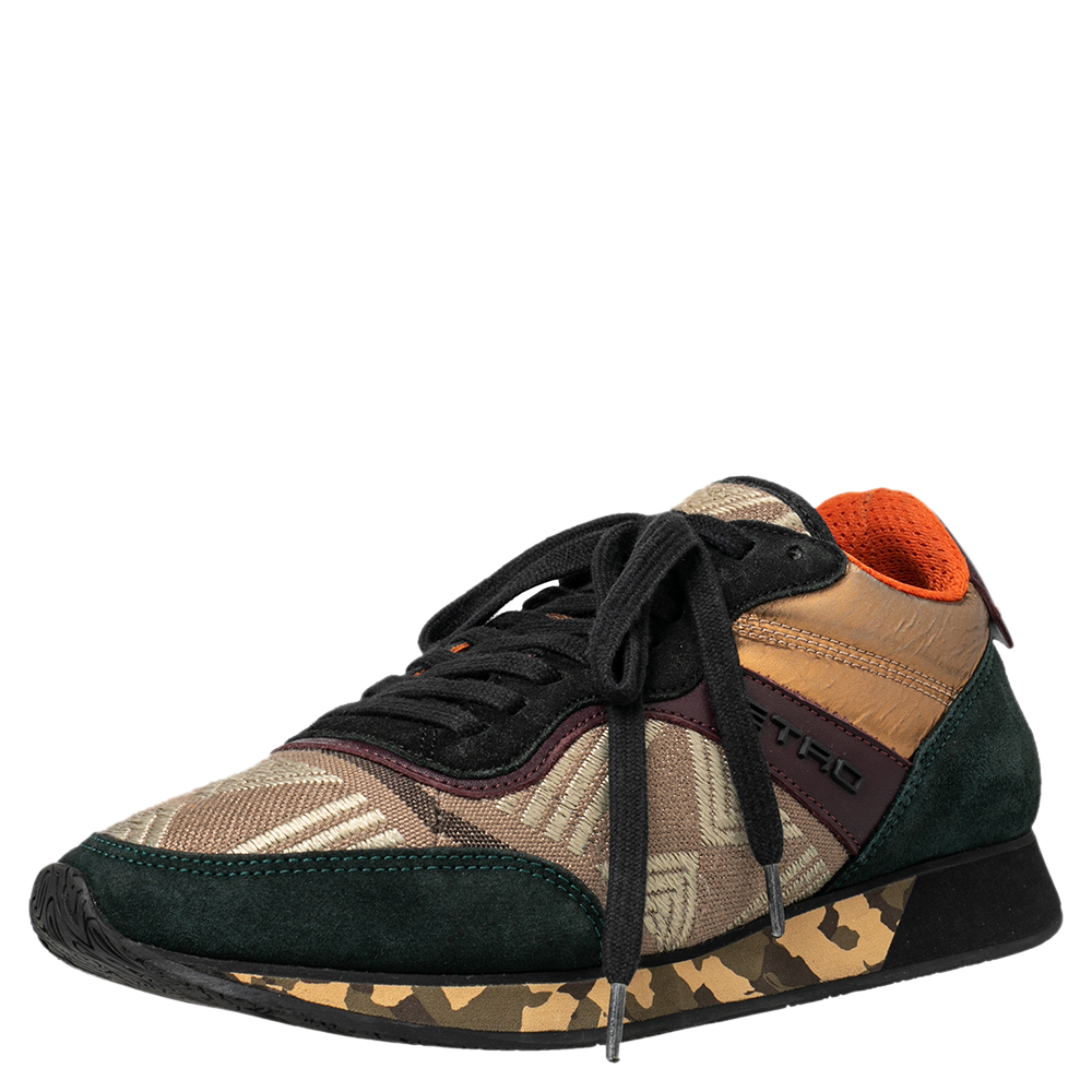 luxury-women-etro-used-shoes-p466147-006 Etro Multicolor Suede And Brocade Fabric Low Top Sneakers Size 37