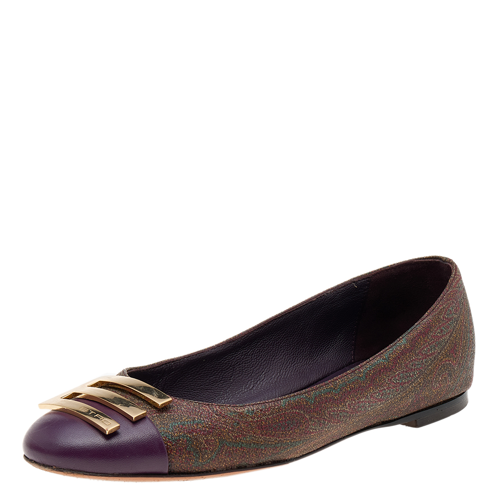 luxury-women-etro-used-shoes-p574263-006-2 Etro Multicolor Paisley Printed Coated Canvas And Leather Ballet Flats Size 36