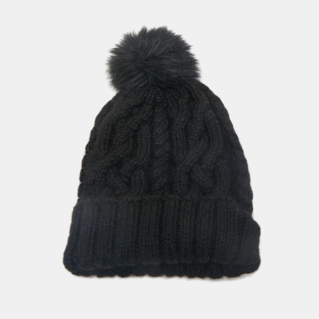 luxury-women-eugen-dick-used-accessories-p1159417-001 Eugenia Kim Black Baby Alpaca Cable Knit Pom Pom Beanie One Size