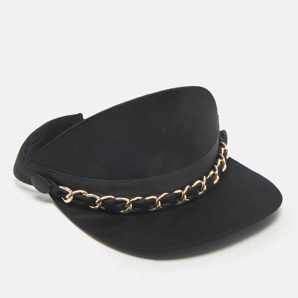 Eugenia Kim Black Chain Embellished Satin Visor
