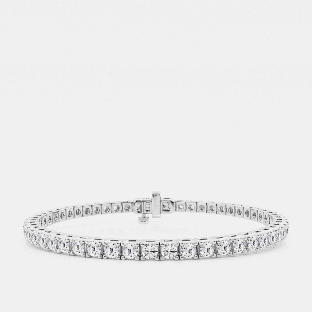 14K White Gold Round Lab Grown Diamond Four Prong Box Tennis Bracelet (5 ctw)