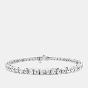 14K White Gold Round Lab Grown Diamond Four Prong Box Tennis Bracelet (8 ctw)