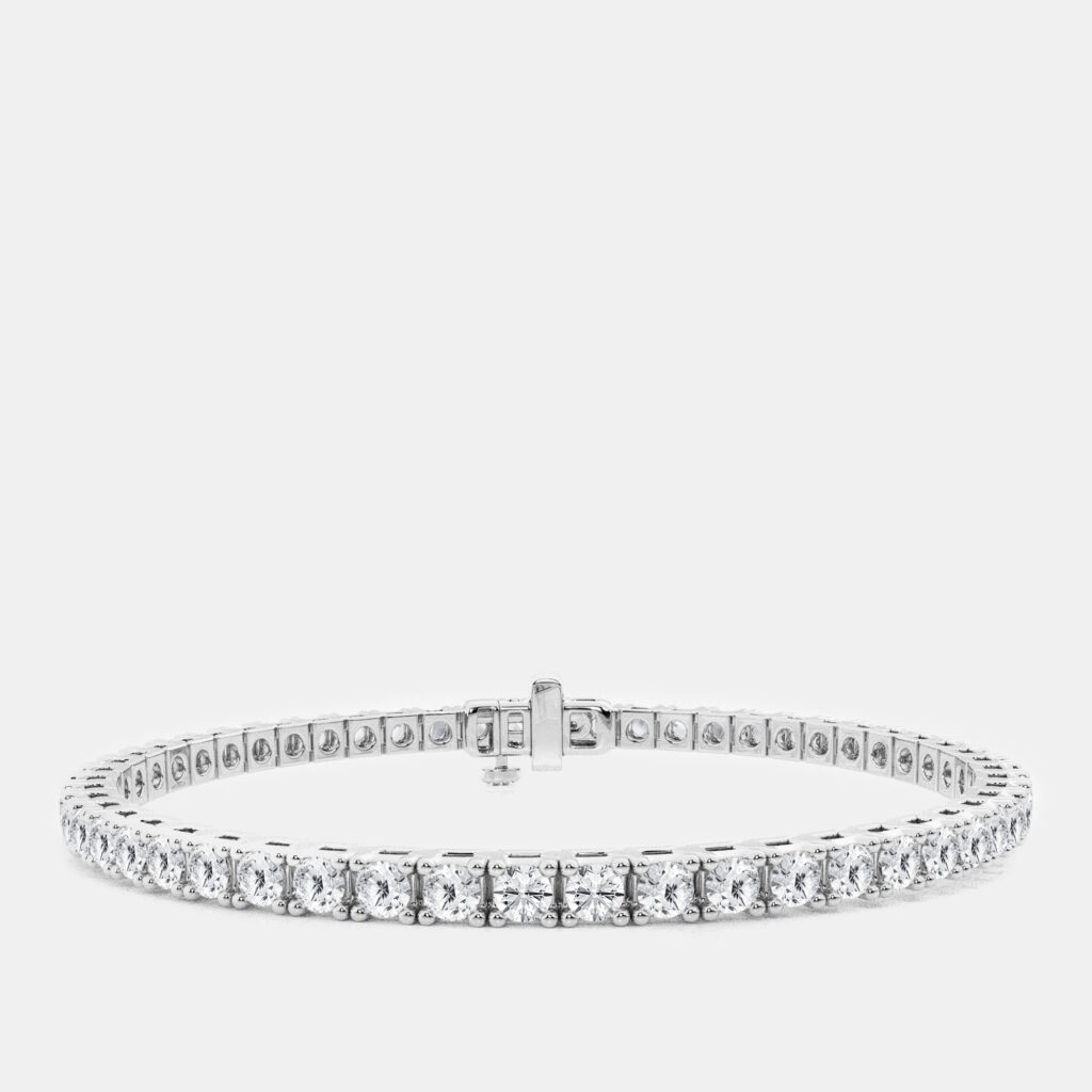 14K White Gold Round Lab Grown Diamond Four Prong Box Tennis Bracelet (8 ctw)
