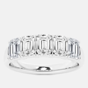 14K White Gold Emerald Lab Grown Diamond Five-Stone Anniversary Band US 7 (3 ctw)