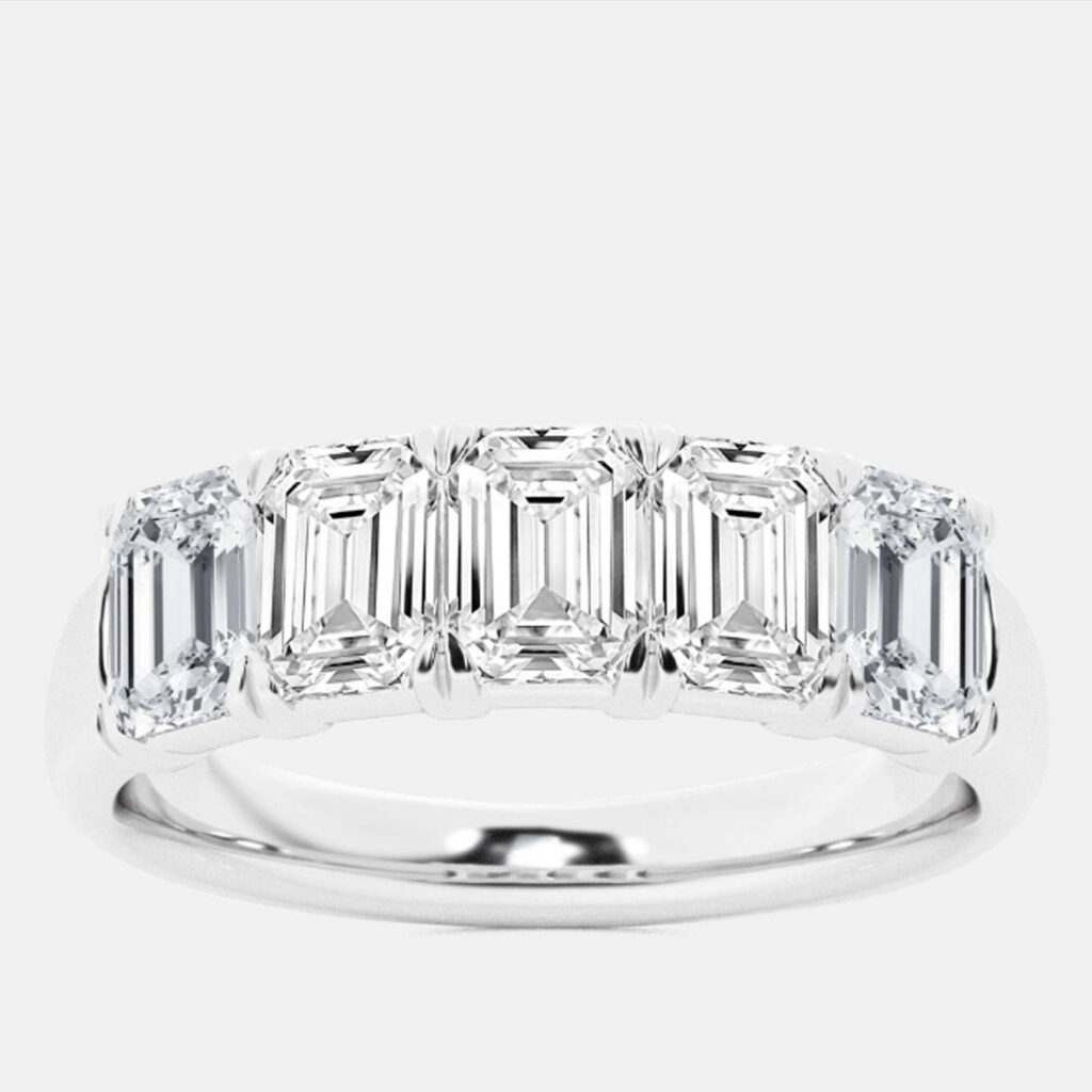 14K White Gold Emerald Lab Grown Diamond Five-Stone Anniversary Band US 7 (3 ctw)