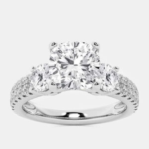 14K White Gold Cushion & Round Lab Grown Diamond Engagement Ring with Double Row Side Accents US 7 (1 1/2 ctw)