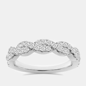 14K White Gold Round Lab Grown Diamond Twist Wedding Band US 7 (1/2 ctw)