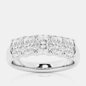 14K White Gold Elongated Cushion Lab Grown Diamond Five-Stone Anniversary Band US 7 (4 ctw)