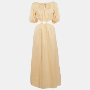 Faithfull The Brand Orange Linen Cut-Out Trianita Maxi Dress M