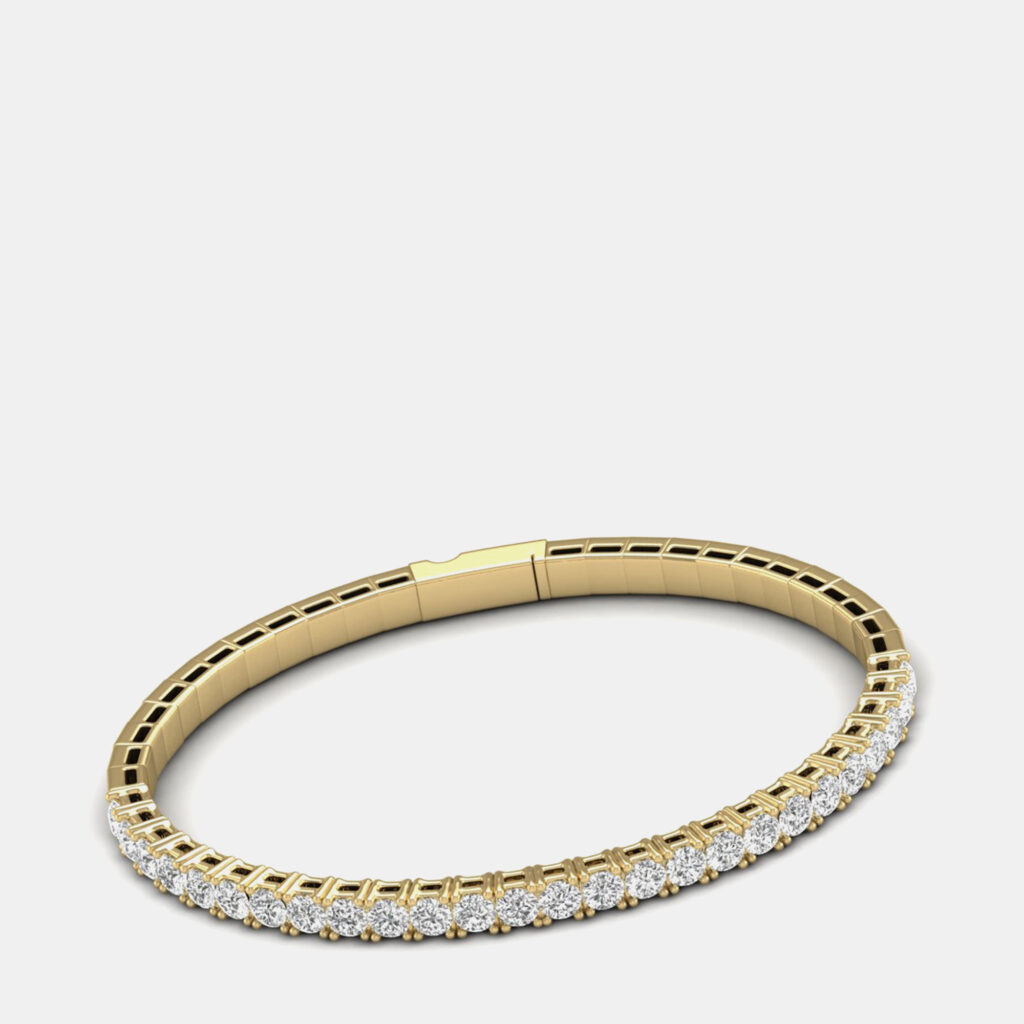 14K Yellow Gold Lab Grown Diamond Straight Line Flexible Bangle 18 inches (7.00 Ct)
