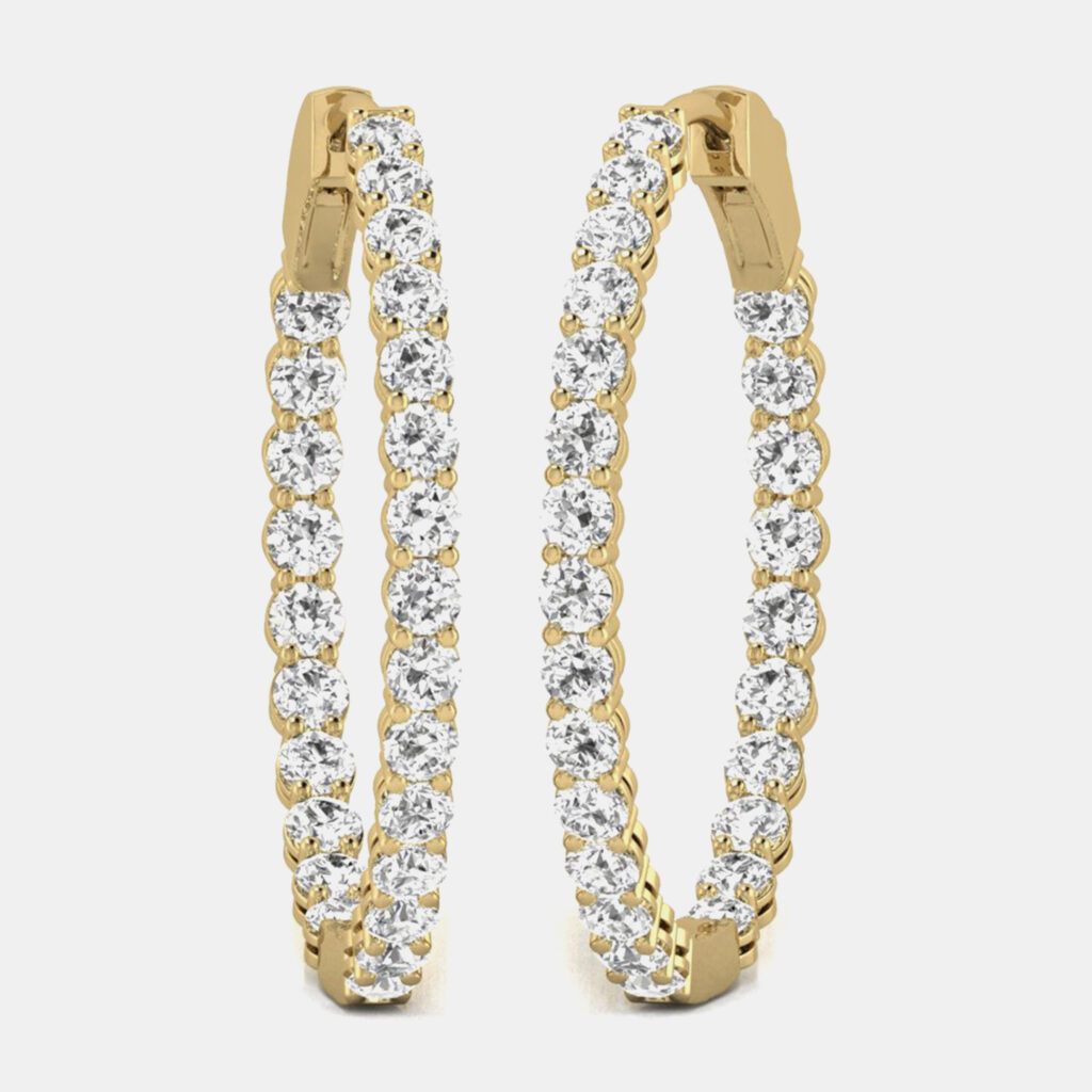luxury-women-fara-new-fine-jewelry-p1164448-002 14K Yellow Gold Lab Grown Diamond Inside Out Hoop Earrings (10.00 Ct)