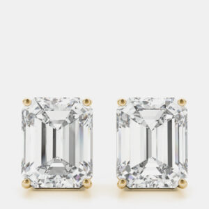 14K Yellow Gold Emerald Shaped Lab Grown Diamond Earring Studs (3.00 Ct)