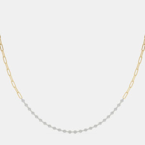 14K Yellow and White Gold Lab Grown Diamond By the Yard Necklace with Paperclip Chain (2.00 Ct)