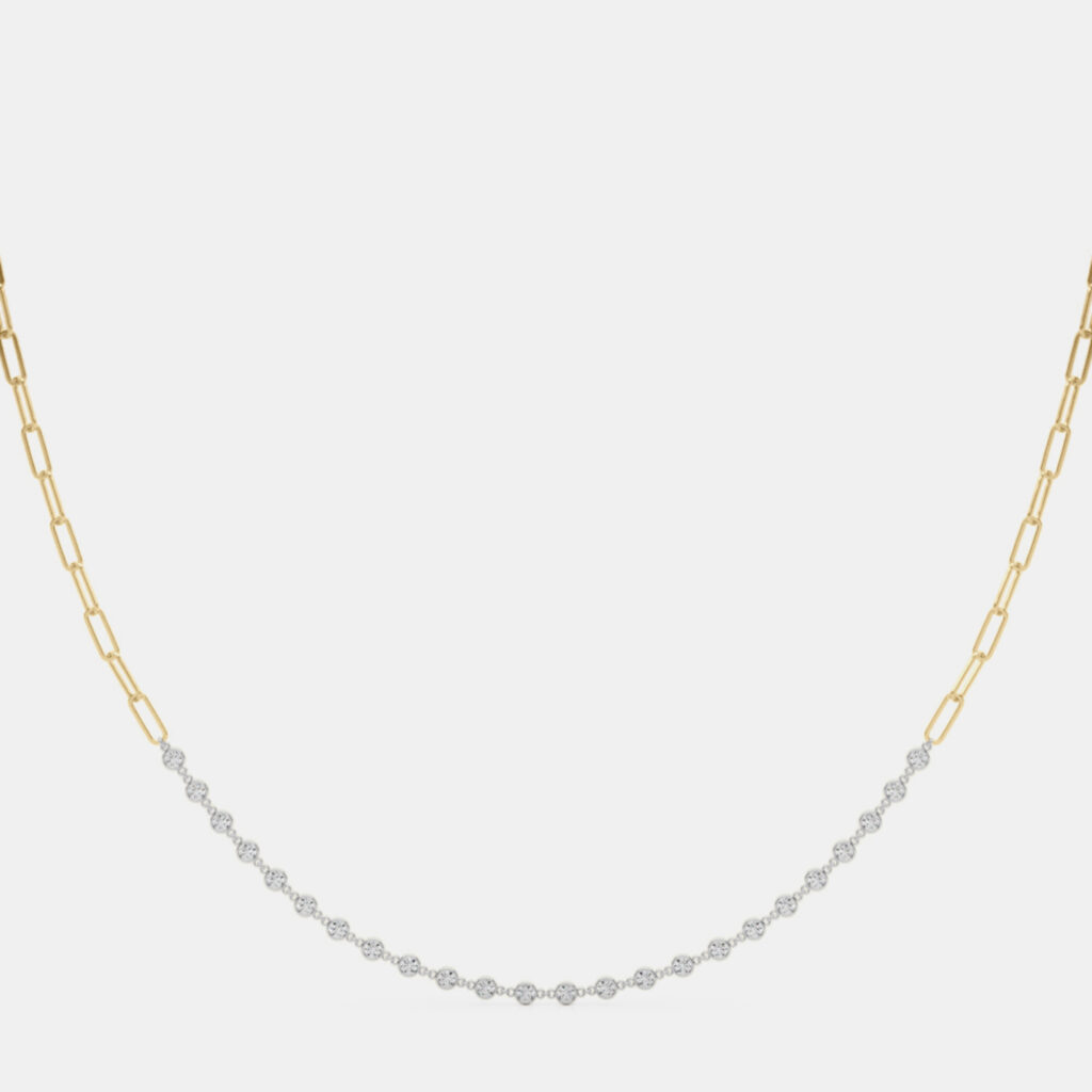 luxury-women-fara-new-fine-jewelry-p1165562-003 14K Yellow and White Gold Lab Grown Diamond By the Yard Necklace with Paperclip Chain (2.00 Ct)