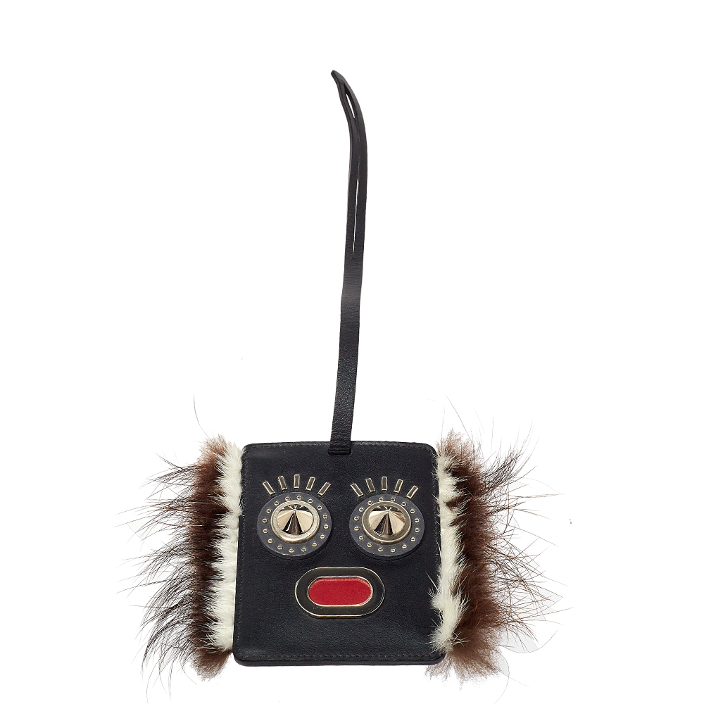 luxury-women-fendi-new-accessories-p411587-008 Fendi Black Leather Studded Monster Luggage Charm