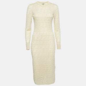 Fendi Guava Cream FF Zucca Jacquard Knit Long Sleeve Short Dress S
