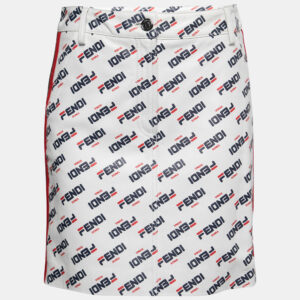 Fendi White All Over Logo Print Leather Mini Skirt M