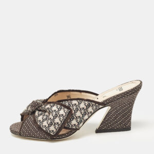 Fendi Brown Printed Fabric Knotted Bow Slide Sandals Size 36.5