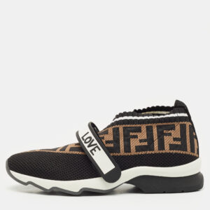 Fendi Black/Brown Zucca Knit Fabric Rockoko Slip On Sneakers Size 37