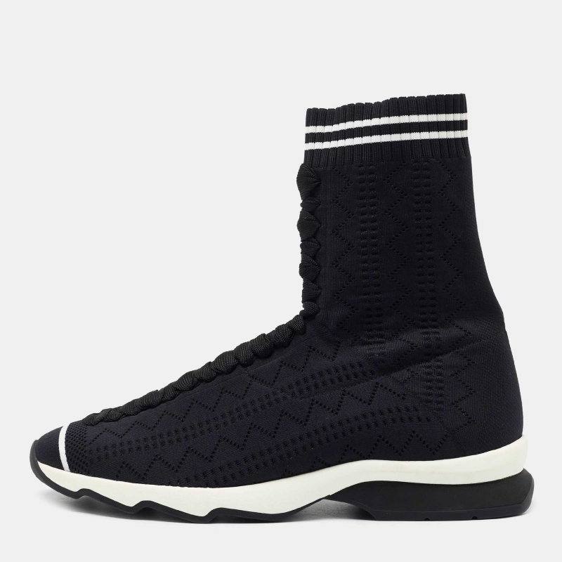 luxury-women-fendi-new-shoes-p760407-1674706940-003 Fendi Black Knit Fabric Sock High Top Sneakers Size 40