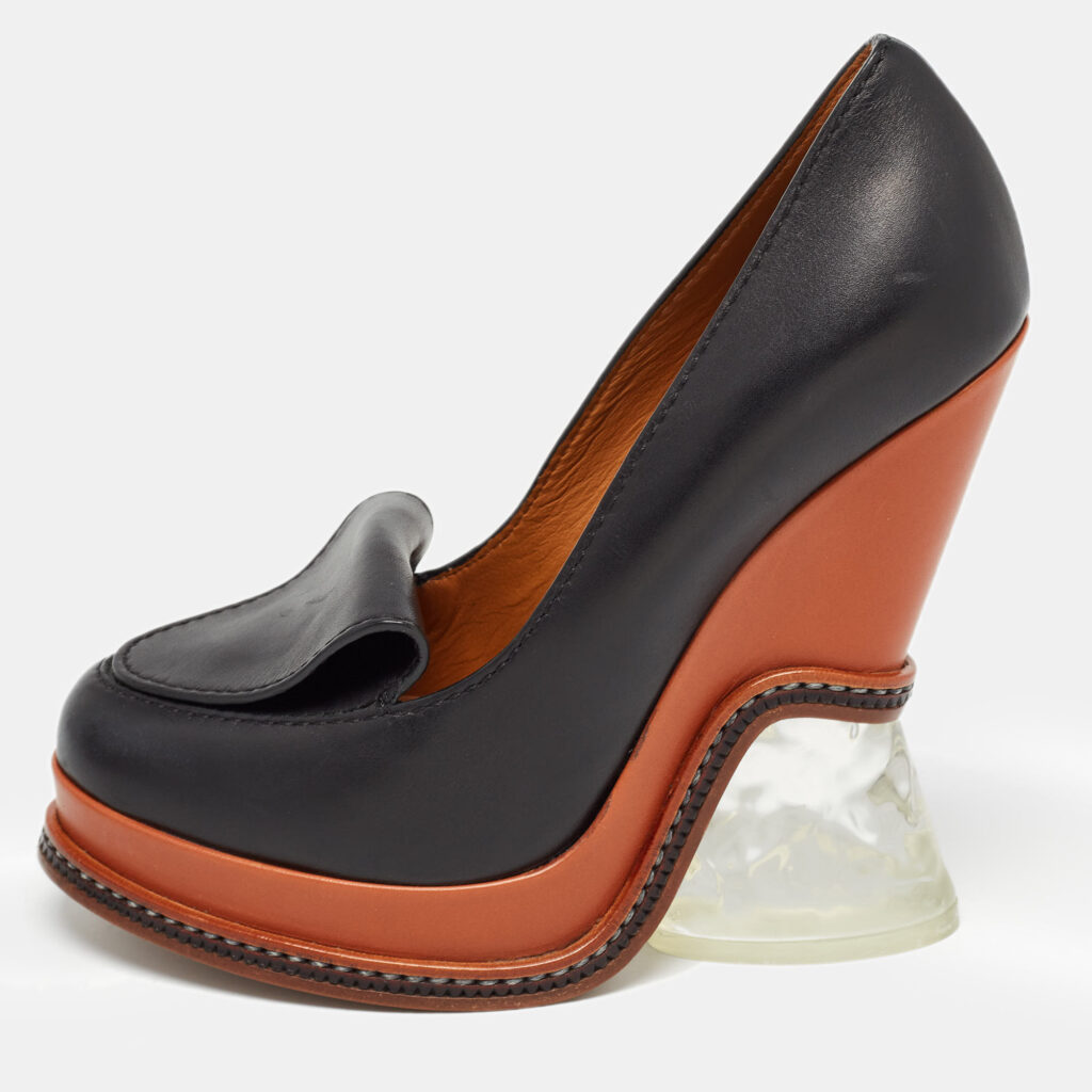 luxury-women-fendi-new-shoes-p961421-001 Fendi Black Leather Wedge Loafer Pumps Size 36