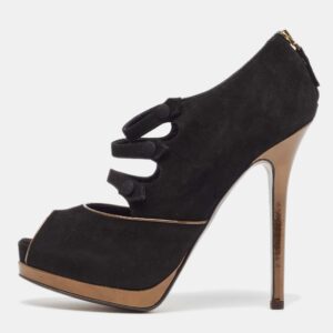 Fendi Black Suede Peep Toe Pumps Size 38.5