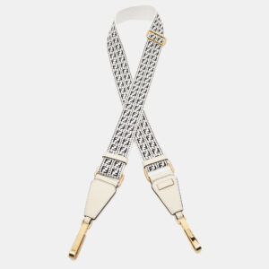 Fendi White/Black Zucchino Fabric and Leather Bag Shoulder Strap