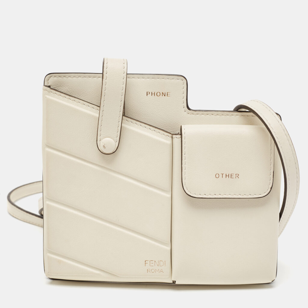 luxury-women-fendi-used-accessories-p1088417-008 Fendi Off White Leather Mini Two Pocket Crossbody Bag