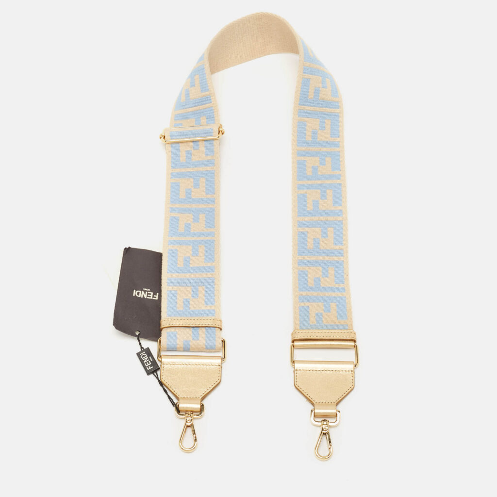 luxury-women-fendi-used-accessories-p1133965-001 Fendi Beige/Blue Zucca Canvas and Leather Strap You Shoulder Bag Strap