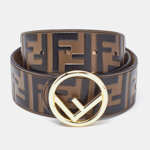 Fendi Brown/Black Zucca Embossed Leather F Buckle Belt 75 CM