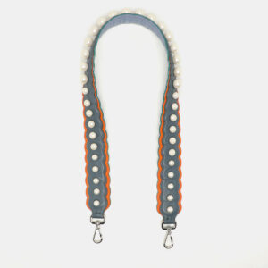 fendi blue/orange leather pearl embellished strap you shoulder strap