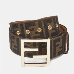 Fendi Brown Zucca Canvas FF Logo Buckle Belt 85 CM