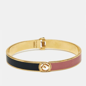 Fendi F is Fendi Bicolor Enamel Gold Tone Narrow Cuff Bracelet L
