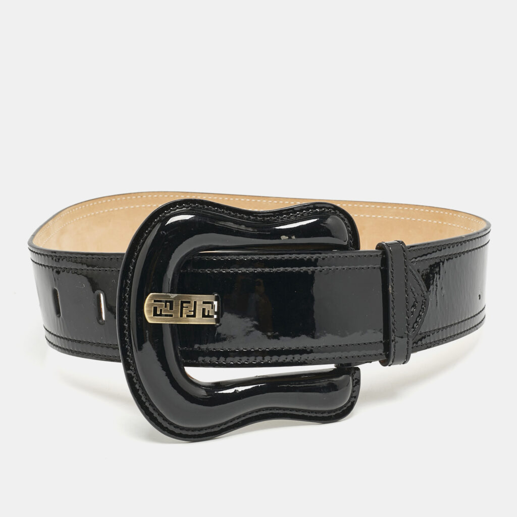 luxury-women-fendi-used-accessories-p1163310-005 Fendi Black Patent Leather B Buckle Waist Belt 80CM